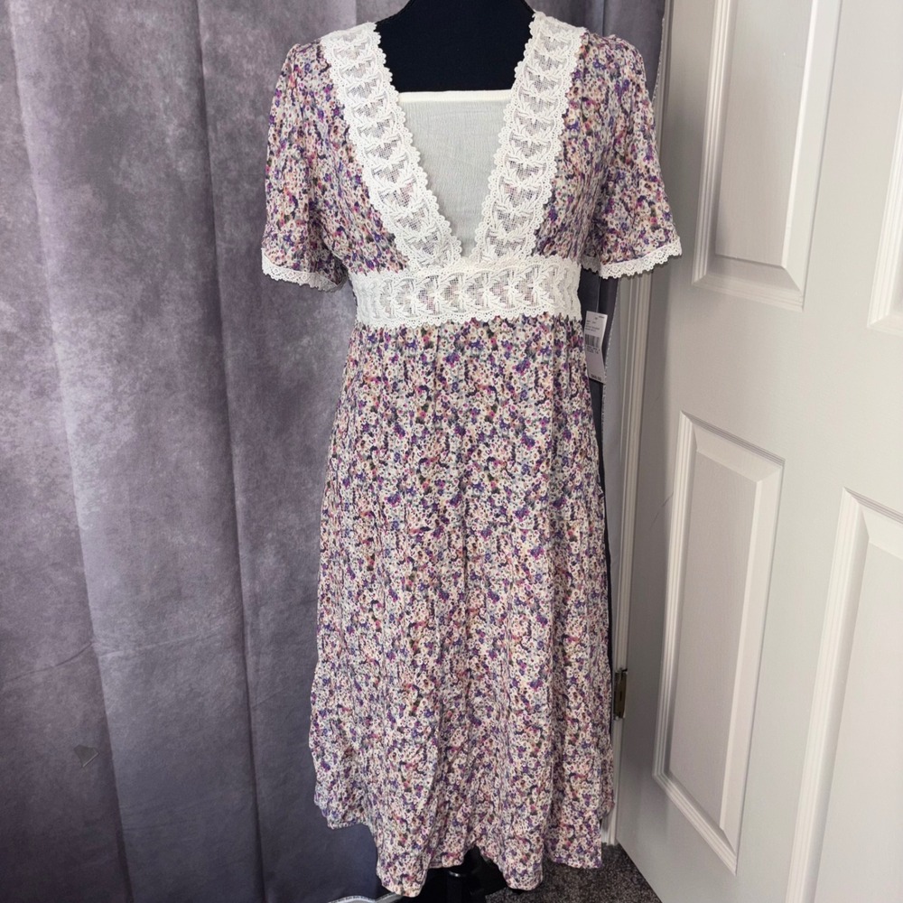 NWT Beautees Floral Crochet Lace Accents Dress Cottagecore Girls Size 14